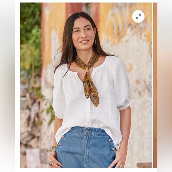 Sundance Graceful Days White 100% Linen Button Top minimalist boho bohemian B19 - Picture 1 of 10